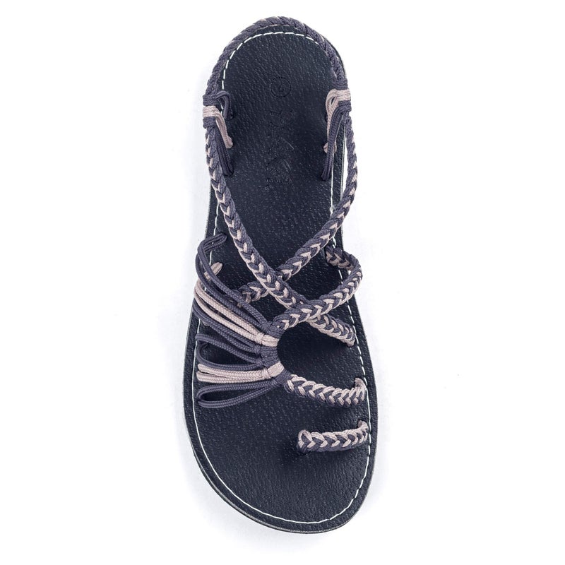 Plaka Palm Leaf Flat Summer Sandals for Women | Perfect for the Beach Walking & Dressy Occasions | Gray Sand | Size 9 - Image 1